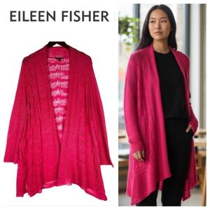 Eileen Fisher XL 14 16 Open Cardigan Sweater Pink Italian Yarn Wool Crochet